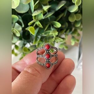 Sterling Silver Felicia Designs FD 925 Red Coral ring size 6.5
